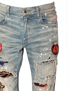 Jeans en denim pour homme avec des patchs <span class=keywords><strong>2018</strong></span> et un fort effet délavé - Product Image 2