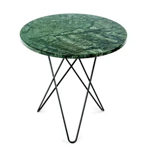 现代客厅金属腿圆绿色大理石圆口音咖啡桌