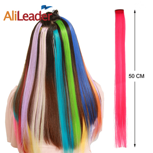 AliLeader único Clip en extensiones de cabello de una pieza sintético largo recto Ombre gris Arco Iris rojo pieza de cabello - Product Image 5