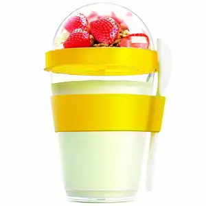 Tazza di Parfait allo Yogurt con coperchio, ciotole di plastica per la colazione in movimento con contenitore per cereali, tazza per Snack con cucchiaio riutilizzabile