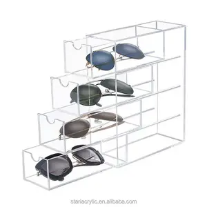 Acryl Glazen Display Doos 4 Laden Zonnebril Stand Organizer Opslag Showcase Transparant Helder