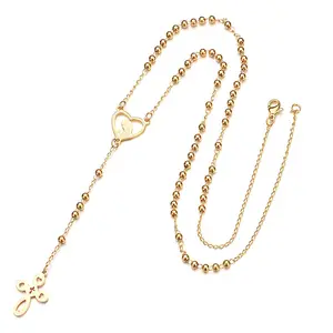 Virgin Mary Catholic Religious Gold Chains Plated Fashion Long Stainless Steel Necklaces Rosary Jewelry NZC004