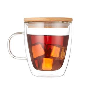 Taza de vidrio de borosilicato de doble pared resistente al calor, con tapa de bambú para té, Latte, leche, <span class=keywords><strong>cerveza</strong></span> y zumo - Product Image 1