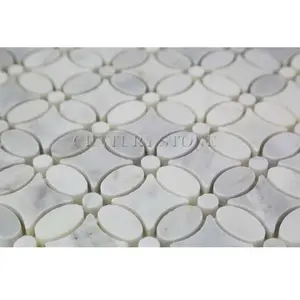 Centurymosaic Statuary Oriental White Marble Mosaic Flower Tile for Shower Floor