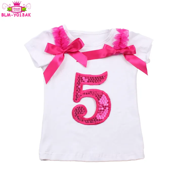 Wholesale Baby Girl Short Sleeve Cotton T shirts Sequin Number Kids Birthday Tshirt Tops