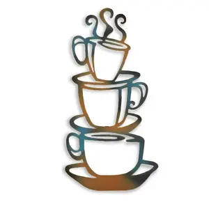Металлические кофейные чашки на пару, кафе, кухня, настенное искусство для украшения дома