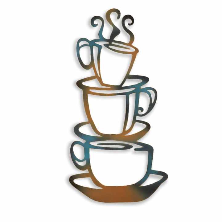 Metal Steaming Coffee Cups Cafe Kitchen Wall Art for Home Decoration
