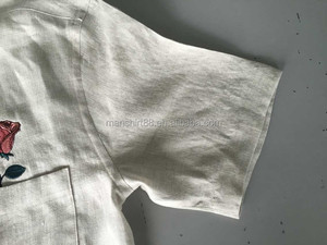 Beige Lino cuello mandarín especial ojal para hombre casual cáñamo vestido camisas - Product Image 2