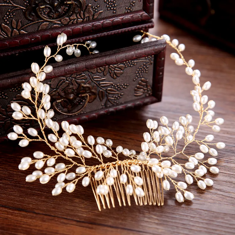 High-end bianco perla perline fatti a mano accessori dei capelli wedding hair comb cina all'ingrosso