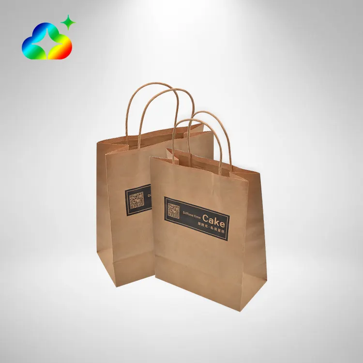 Paper Bag Promotional Tote Art Gift Packaging Custom Logo Recycled Takeaway Shopping Brown Kraft Paper Bags With Handles For Business