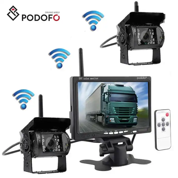 podofo sans fil véhicule double inverse caméras et moniteur voiture recul  aide étanche caméra de vue arrière pour camion
