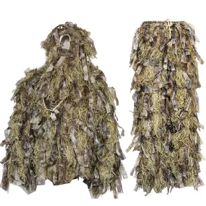 Terno camuflado personalizado de 100% poliéster, roupa de camuflagem ghillie com folhas e ghillie