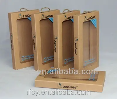Iphoneケース包装ボックス。iphone6/iphone5/iphone4用のPVC付きカスタムクラフト紙電話ケースボックス。