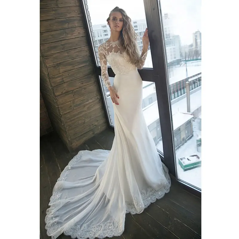 Turkey Custom Chiffon Lace Mermaid Wedding Dress