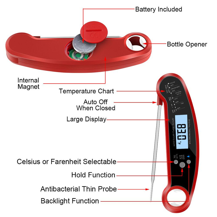 Thermomètre de viande lu instantané pour faire cuire, thermomètre imperméable de nourriture de Digital avec l'aimant