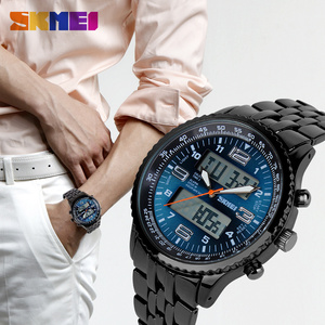 SKMEI-Reloj de pulsera de acero inoxidable, cronógrafo de mano grande con 2 zonas horarias, fecha, semana, Popular, 1032 - Product Image 3