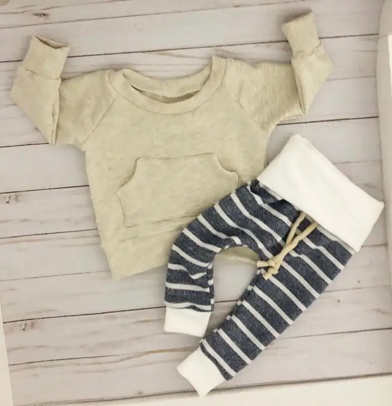 Baby boy clothes coming home outfit newborn navy stripe pants handmade baby clothes modern baby clothes
