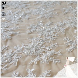 Fabricant chinois brodé <span class=keywords><strong>Alencon</strong></span> blanc perlé dentelle tissu pour robe de mariée - Product Image 5