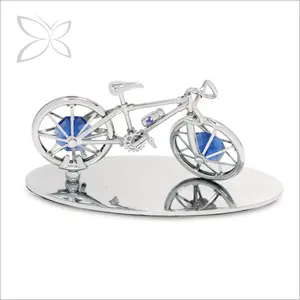 Crystocraft Classical Chrome Plated Metal Crafts Miniature Bike Ornament Bicycle Figurine with Brilliant Cut Crystals