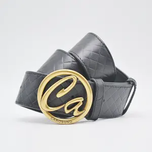 Carosung-Cinturón de piel auténtica para mujer, hebilla de latón macizo, color negro, dorado