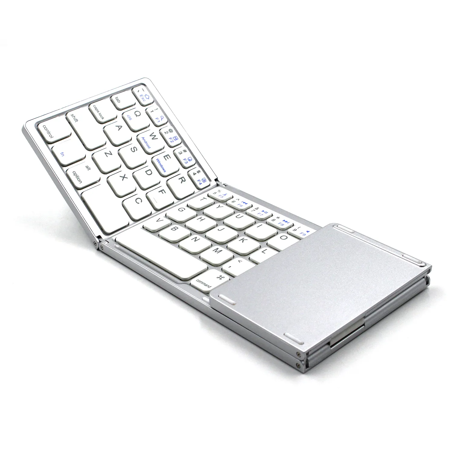 सफेद लेआउट नवीनता प्लास्टिक रिमोट Foldable ब्लूटूथ त्रि तह कीबोर्ड