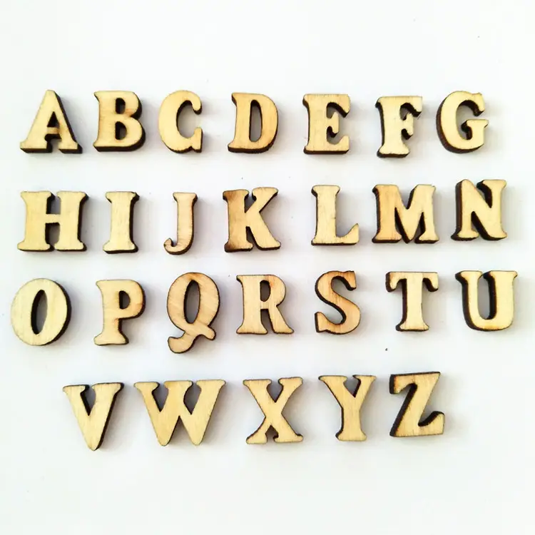 Lazer kesim harfler küçük boyutlu ahşap doğal alfabe ahşap el sanatları lazer kazınmış 2 çanta basit avrupa çevre dostu