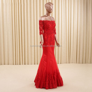 RSM66158 rojo longitud del piso vestidos de noche de la venta caliente vestidos de noche de 3/4 de la manga pura del cordón del - Product Image 4