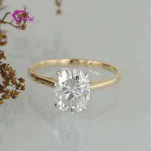 Perhiasan Mewah 14K Emas Kuning 7X9Mm Cincin Pertunangan Moissanite Potongan Oval Mewah