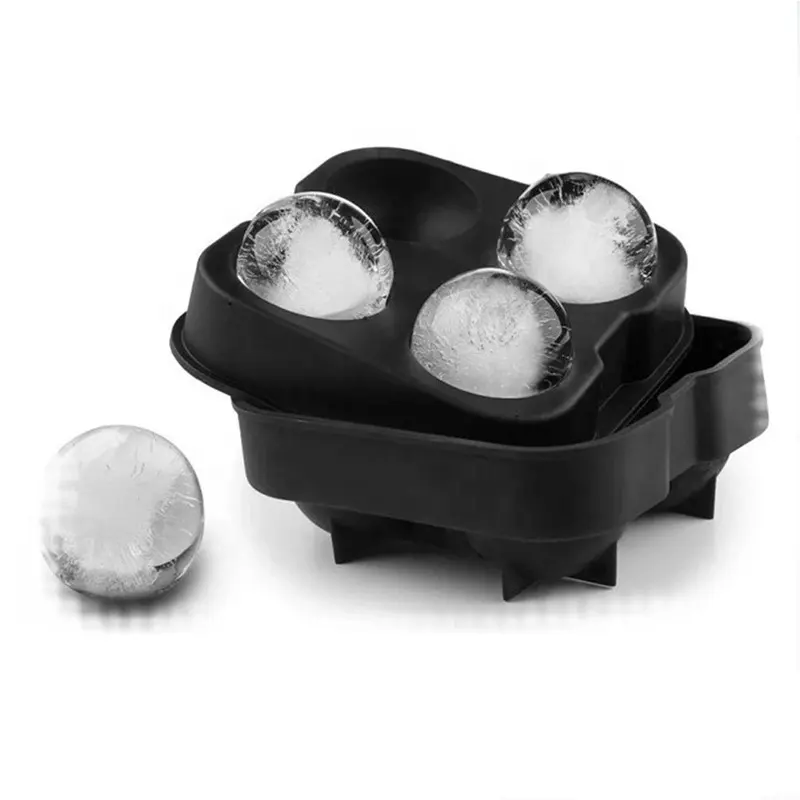 Silicone 4 balls round sphere shaped ice cube mold/ice ball maker