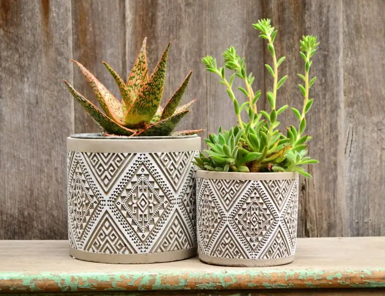 Set di Due Hexagon Cemento Fioriere perfetto per un Cactus o Piante Succulente//Calcestruzzo Pianta in Vaso-Fatto A Mano