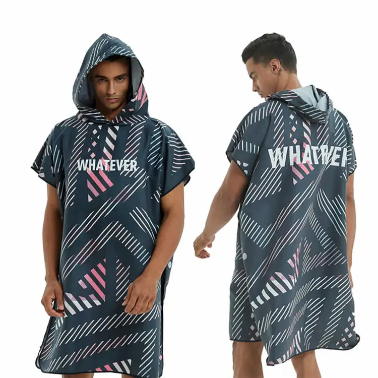 Atacado Logotipo Personalizado Bordado Poncho Toalha de Praia de Microfibra Com Capuz Toalha De Praia De Surf Poncho Para Adultos