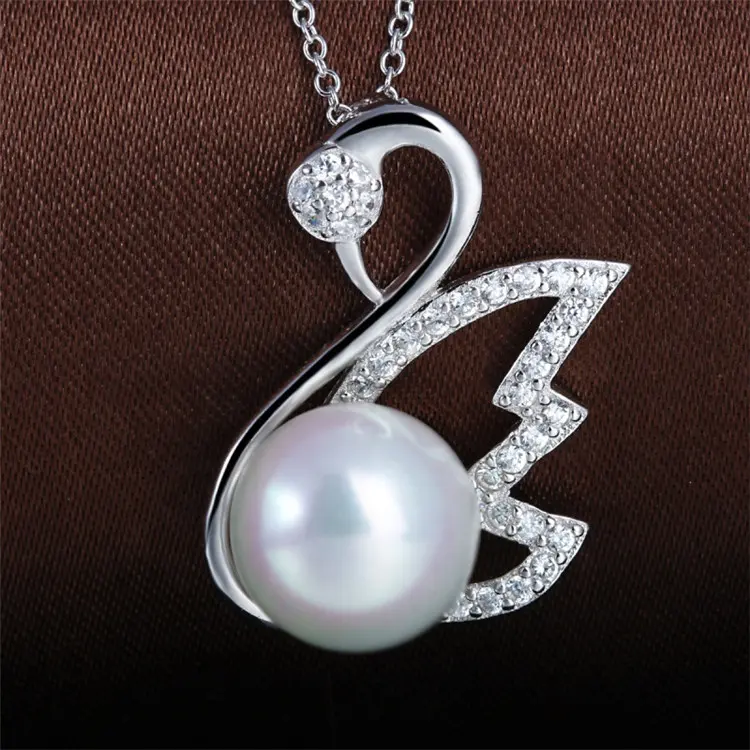 New Women Accessory for Lady 925 Sterling Silver Freshwater Pearl Swan Pendant