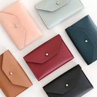 YY dompet kartu bisnis kulit PU remaja, dompet kancing penutup kulit PU untuk remaja