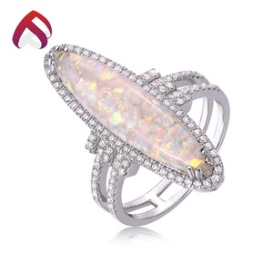 925 plata esterlina <span class=keywords><strong>diamante</strong></span> oval gran ópalo anillos con CZ - Product Image 1