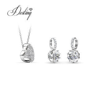 Set di lusso da sposa cuore di moda calda impreziosito da cristalli <span class=keywords><strong>Swarovski</strong></span> placcato oro 18k dasini Set di gioielli da donna - Product Image 2
