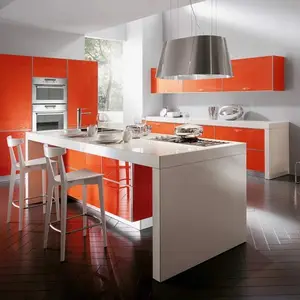 High gloss colored glass kitchen cabinet doors with kitchen island kitchen units