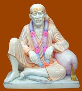 Statue exclusive du Seigneur Sai Baba en marbre blanc, la plus belle, faite à la main, en position assise, finition soignée, pour la décoration de temple ou de maison. - Product Image 1