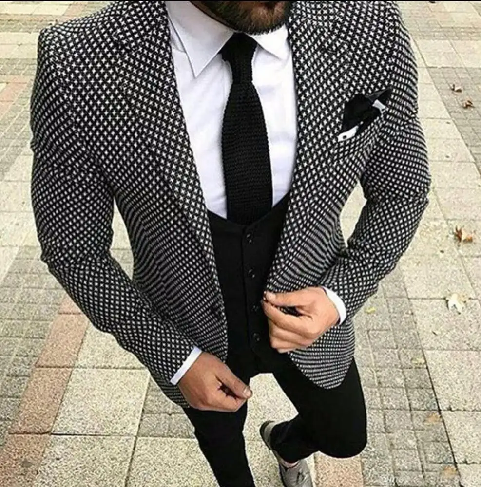 HD123 rahat ekose erkekler için düğün Suit 3 adet (ceket + pantolon + yelek + kravat) moda özel takım elbise smokin Terno Masculino Blazer