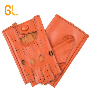 Encargo al por mayor sin forro de las señoras de las mujeres de los hombres de moda de piel de oveja guantes medio dedo montar conductor de cuero guantes de conducción