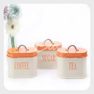 Metal Storage Box 5 sets of Tin Canister Coffer Sugar Tea Jar Biscuits Bread Bin Container Set