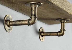 Supporti per Mensole in Tubo Metallico Stile Industriale, Finitura Oro Antico, Montaggio a Parete - Product Image 2