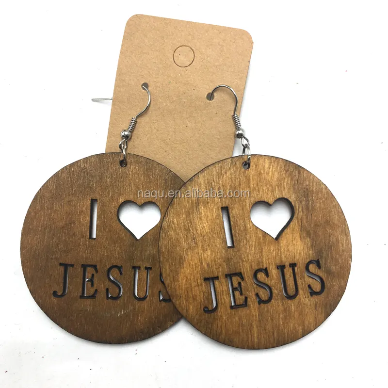 Pendientes de madera baratos I love Jesus