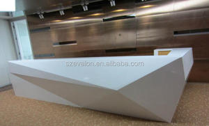 Antique Elegant Reception <strong>Desk</strong>, <strong>White</strong> <strong>High</strong> <strong>Gloss</strong> Solid Surface Countertop Table - Product Image 5