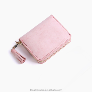 Cute Women Pink ICED Wax Cow Leather <b>Wallet</b> with Tassel - Product Image 2