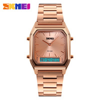 SKMEI 1220 Montre Bracelet Quartz Or Décontractée Tendance pour Homme, Numérique LED Double Fuseau Horaire Sport Chronographe Étanche