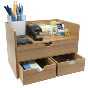 3-Tier Bamboo Wood Office <strong>Desk</strong> Organizer <strong>with</strong> <strong>Drawers</strong> - Product Image 1