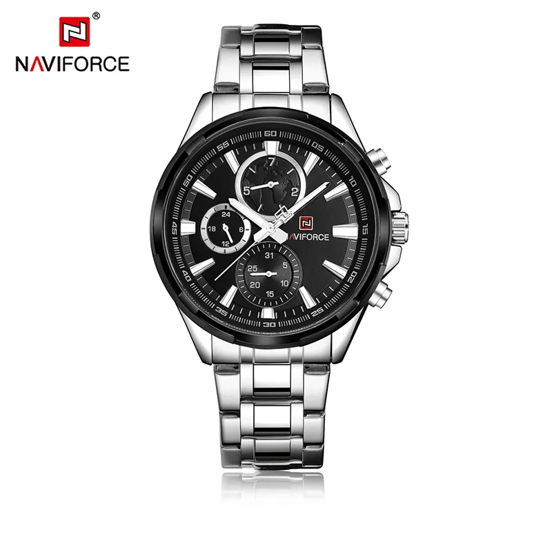 Naviforce Uhr 9089 Männer Luxus Edelstahl Herren Quarzuhren Arbeits Kleines Dial Woche Tag 24 stunde Business Armbanduhr