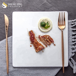 Plato Cuadrado Blanco de Porcelana Ecológico de Grado Alimenticio, Plato Plano para Servir Filetes, Plato para Postres, Diseño Clásico, Apto para Microondas y Lavavajillas - Product Image 1