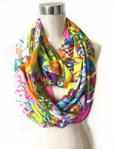 Low MOQ custom design women flower printed rayon infinity loop scarf