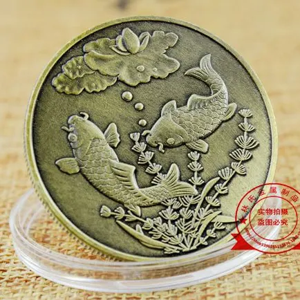 Pièce de monnaie japonais Feng Shui Koi, en Bronze Antique, style chinois, poisson, collection 2018